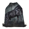 Black Stallion Horse Print Drawstring Bag