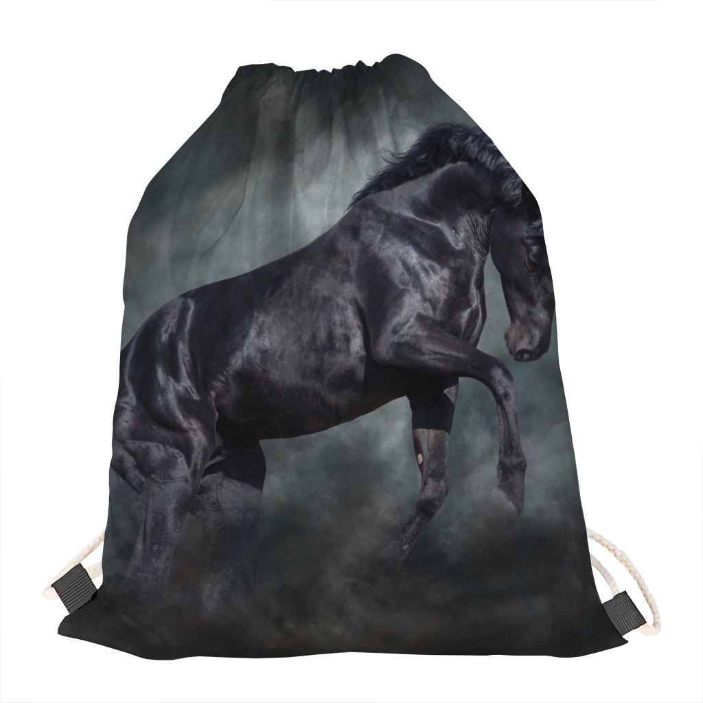 Black Stallion Horse Print Drawstring Bag