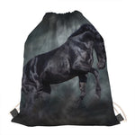 Black Stallion Horse Print Drawstring Bag