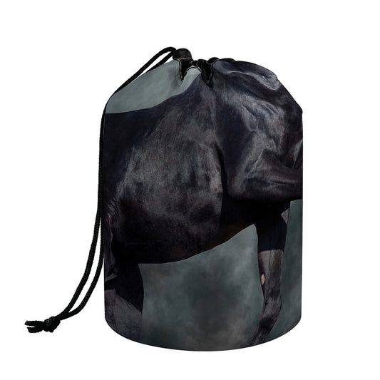 Black Stallion Horse Print Drawstring Makeup Bag