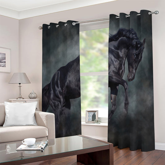 Black Stallion Horse Print Extra Wide Grommet Curtains