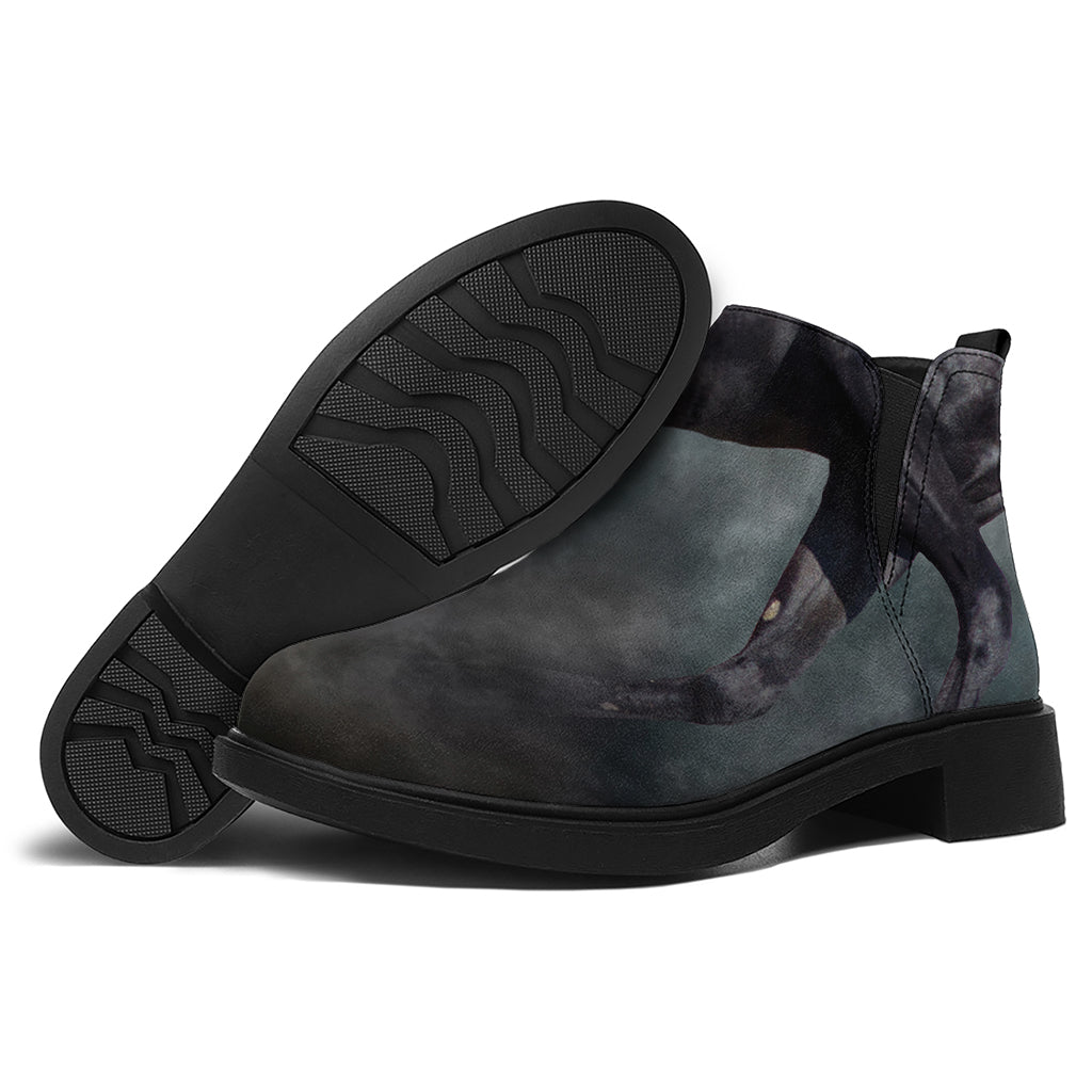 Black Stallion Horse Print Flat Ankle Boots