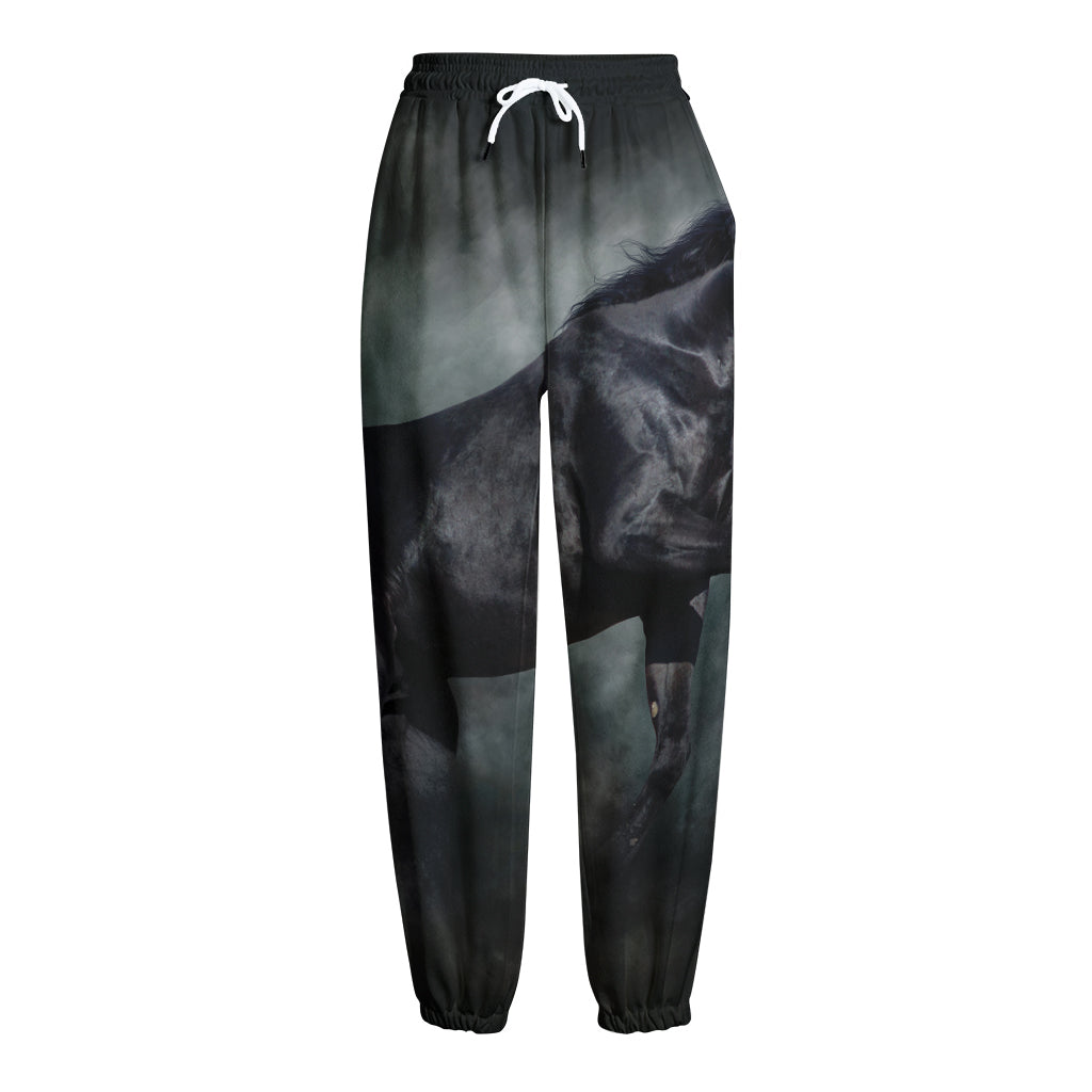 Black Stallion Horse Print Fleece Lined Knit Pants