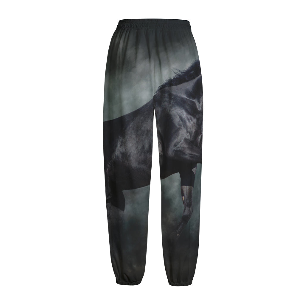 Black Stallion Horse Print Fleece Lined Knit Pants