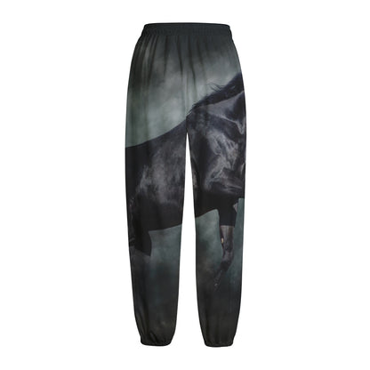 Black Stallion Horse Print Fleece Lined Knit Pants