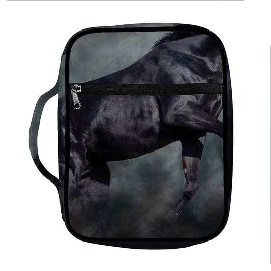 Black Stallion Horse Print Front Pocket Bible Bag