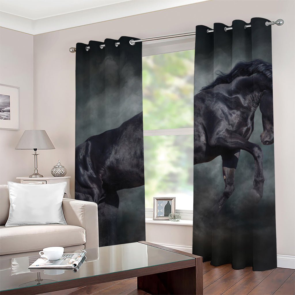 Black Stallion Horse Print Grommet Curtains