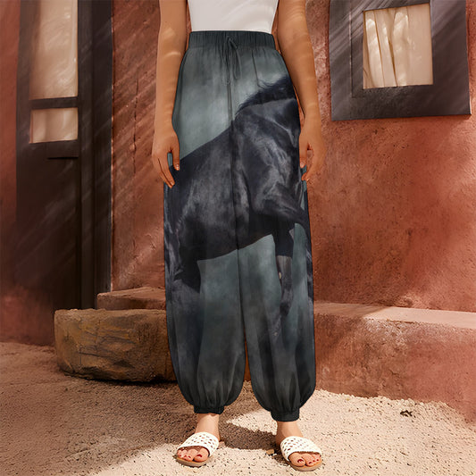 Black Stallion Horse Print Harem Pants