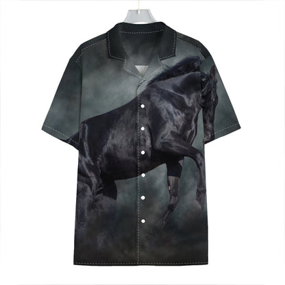 Black Stallion Horse Print Hawaiian Shirt