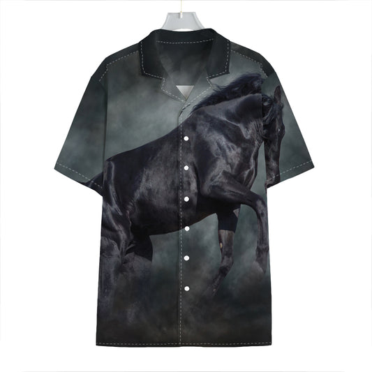 Black Stallion Horse Print Hawaiian Shirt