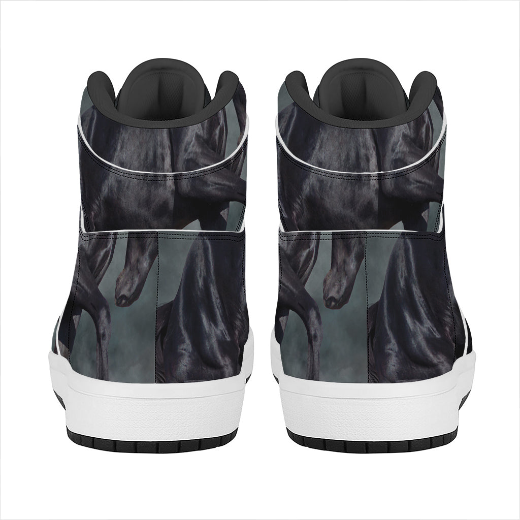 Black Stallion Horse Print High Top Leather Sneakers