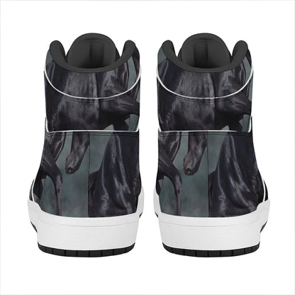 Black Stallion Horse Print High Top Leather Sneakers