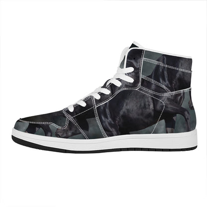 Black Stallion Horse Print High Top Leather Sneakers