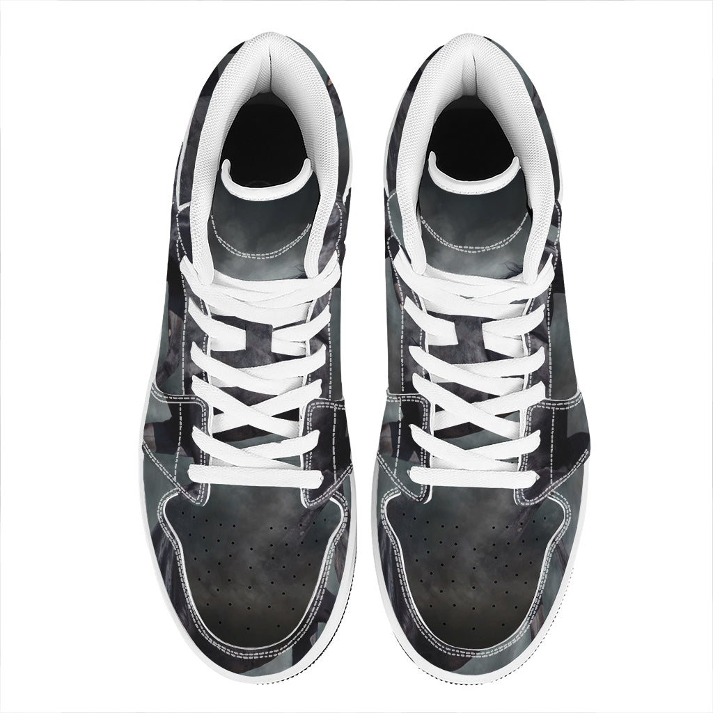 Black Stallion Horse Print High Top Leather Sneakers