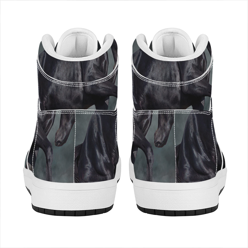 Black Stallion Horse Print High Top Leather Sneakers