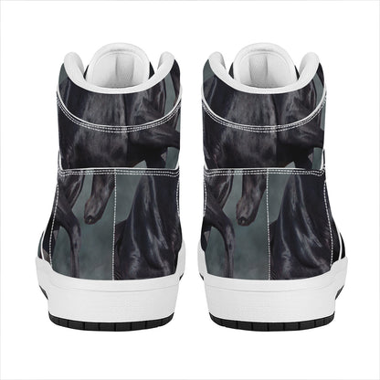 Black Stallion Horse Print High Top Leather Sneakers