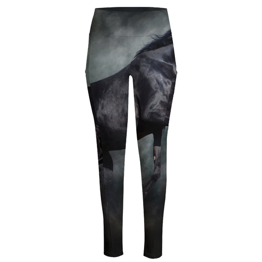 Black Stallion Horse Print High-Waisted Pocket Leggings