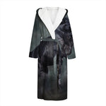 Black Stallion Horse Print Hooded Bathrobe