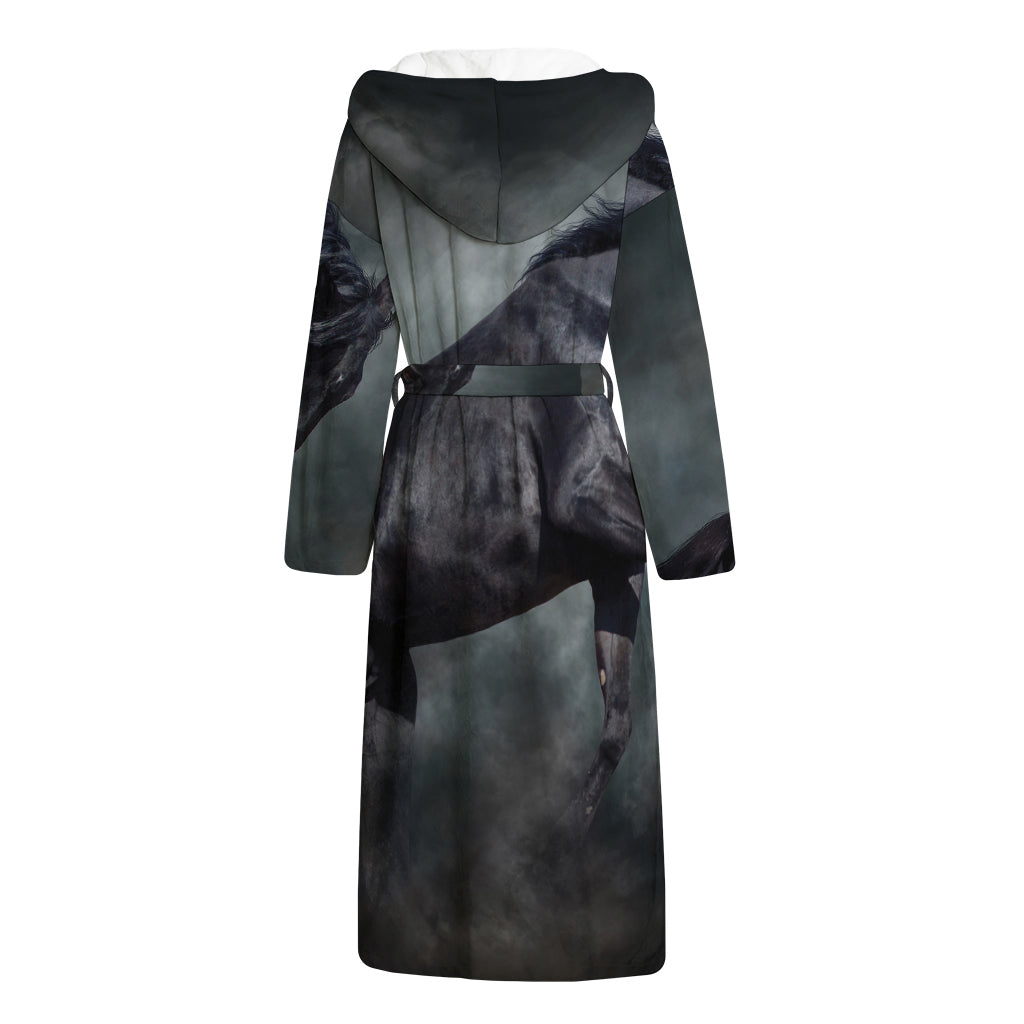 Black Stallion Horse Print Hooded Bathrobe