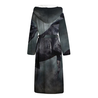 Black Stallion Horse Print Hooded Bathrobe