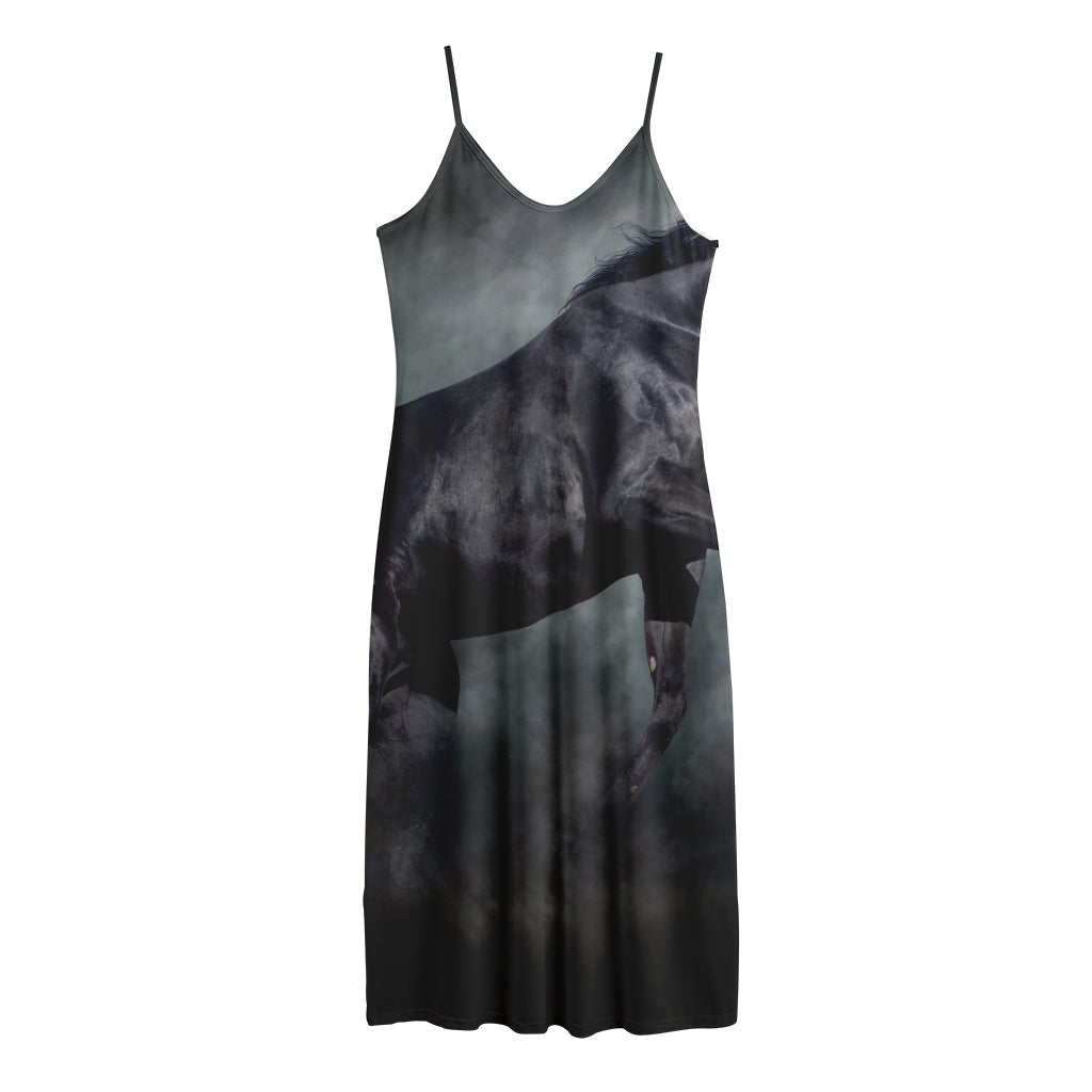 Black Stallion Horse Print Jersey Midi Cami Dress