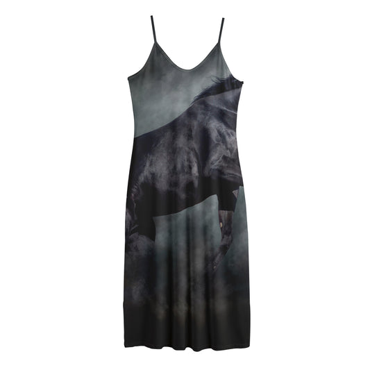Black Stallion Horse Print Jersey Midi Cami Dress