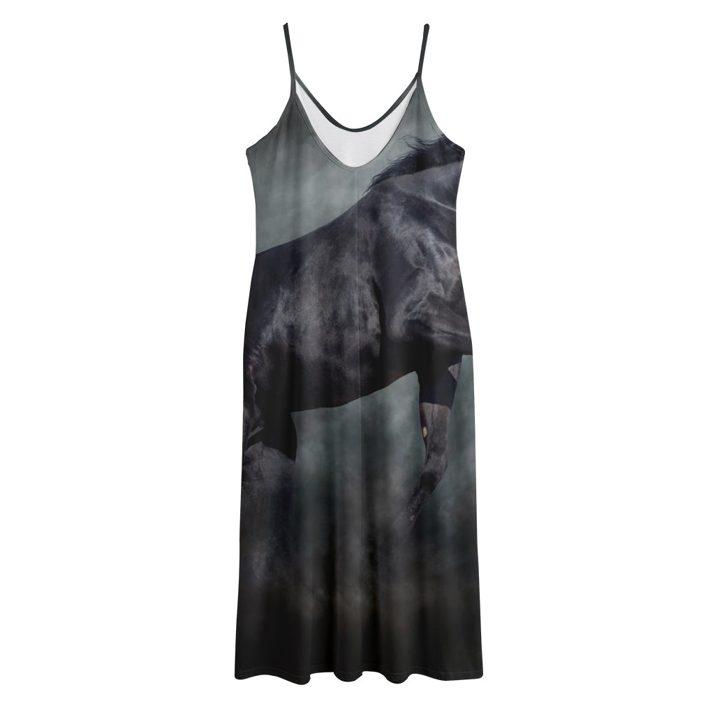 Black Stallion Horse Print Jersey Midi Cami Dress