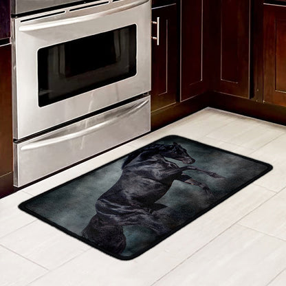 Black Stallion Horse Print Kitchen Mat