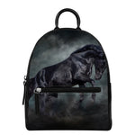 Black Stallion Horse Print Leather Backpack