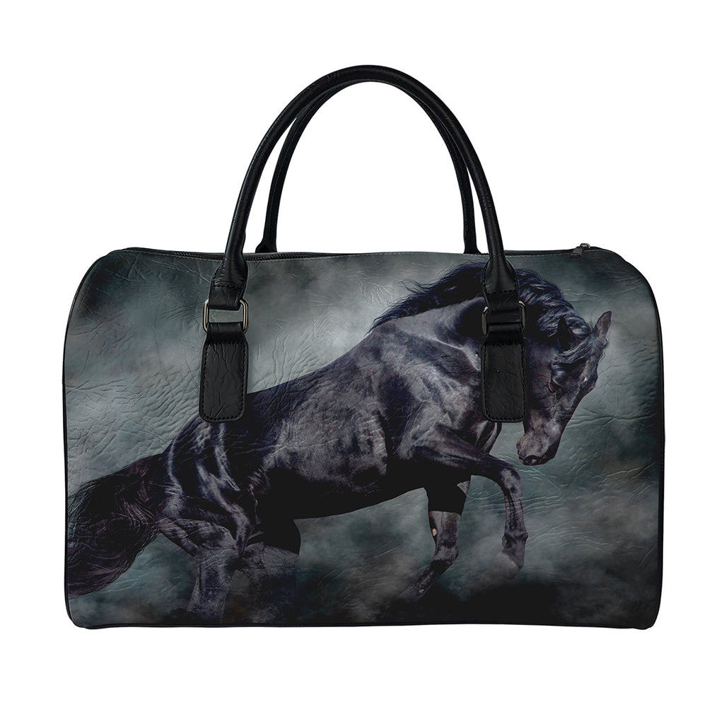 Black Stallion Horse Print Leather Duffle Bag