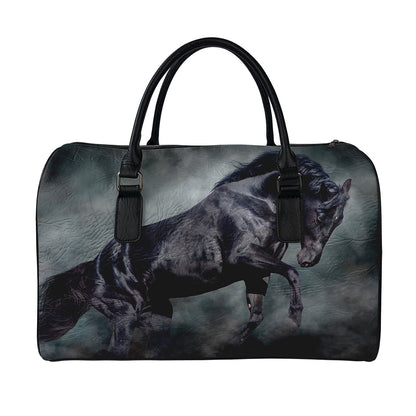 Black Stallion Horse Print Leather Duffle Bag
