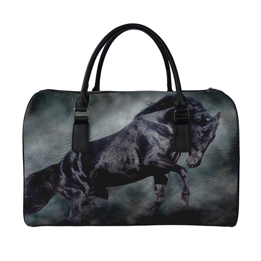Black Stallion Horse Print Leather Duffle Bag