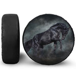 Black Stallion Horse Print Leather Spare Tire Cover