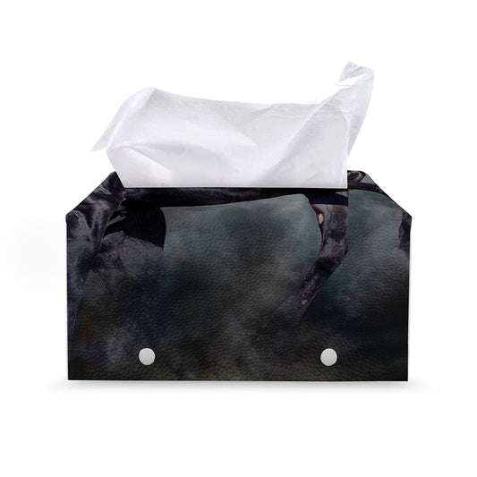 Black Stallion Horse Print Leather Tissue Box Cover