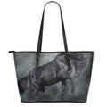 Black Stallion Horse Print Leather Tote Bag With Zipper