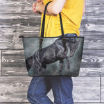 Black Stallion Horse Print Leather Tote Bag