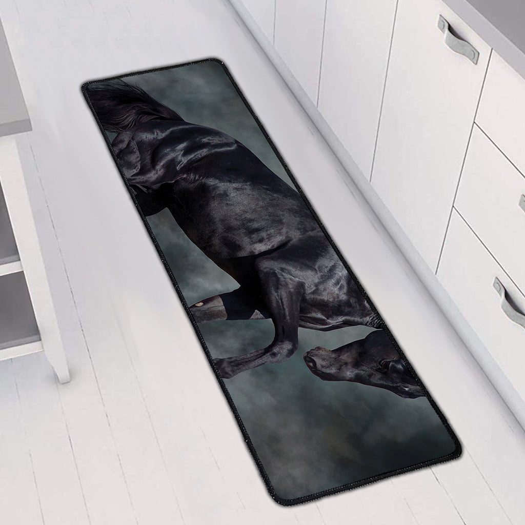 Black Stallion Horse Print Long Kitchen Mat