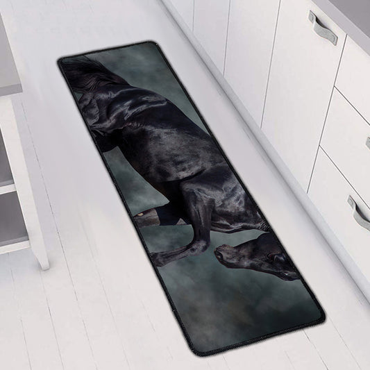 Black Stallion Horse Print Long Kitchen Mat