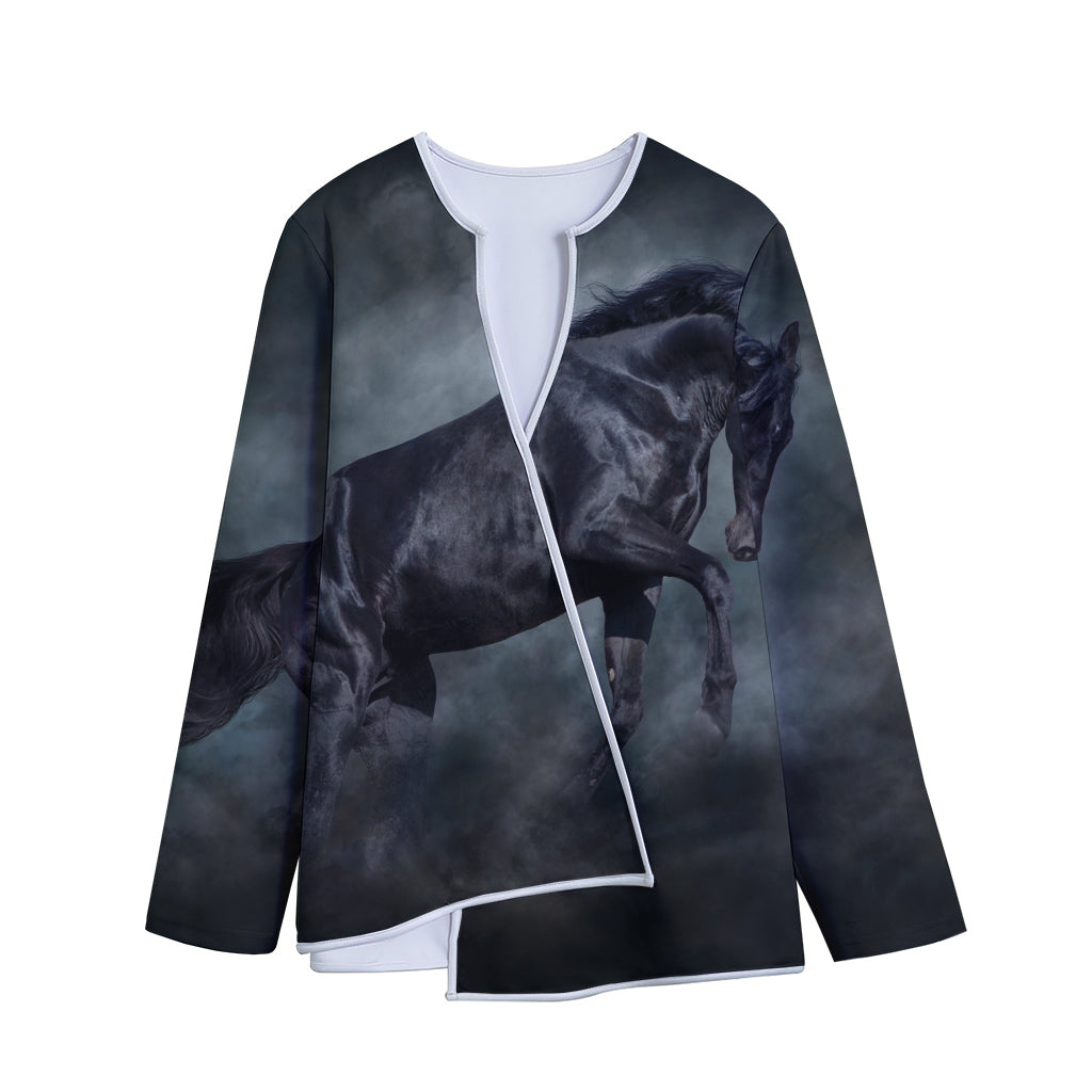 Black Stallion Horse Print Long Sleeve Short Coat