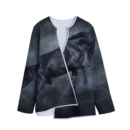 Black Stallion Horse Print Long Sleeve Short Coat