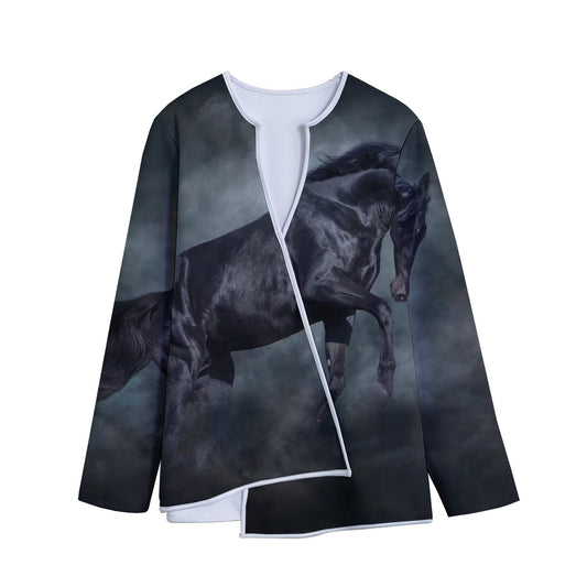 Black Stallion Horse Print Long Sleeve Short Coat
