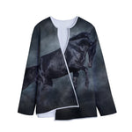 Black Stallion Horse Print Long Sleeve Short Coat