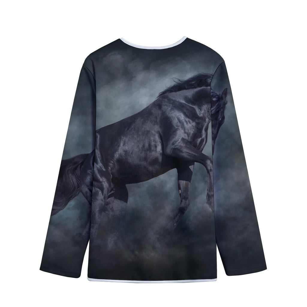 Black Stallion Horse Print Long Sleeve Short Coat