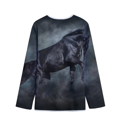 Black Stallion Horse Print Long Sleeve Short Coat