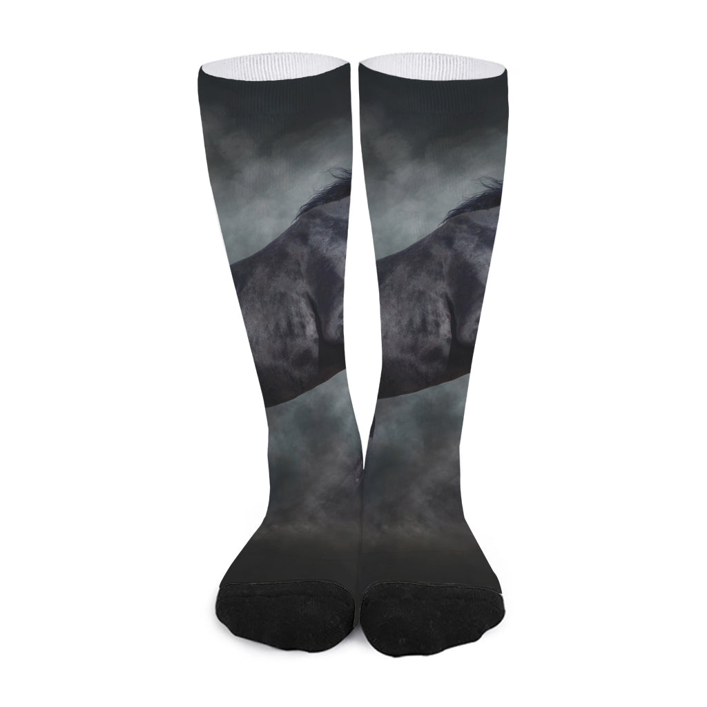 Black Stallion Horse Print Long Socks