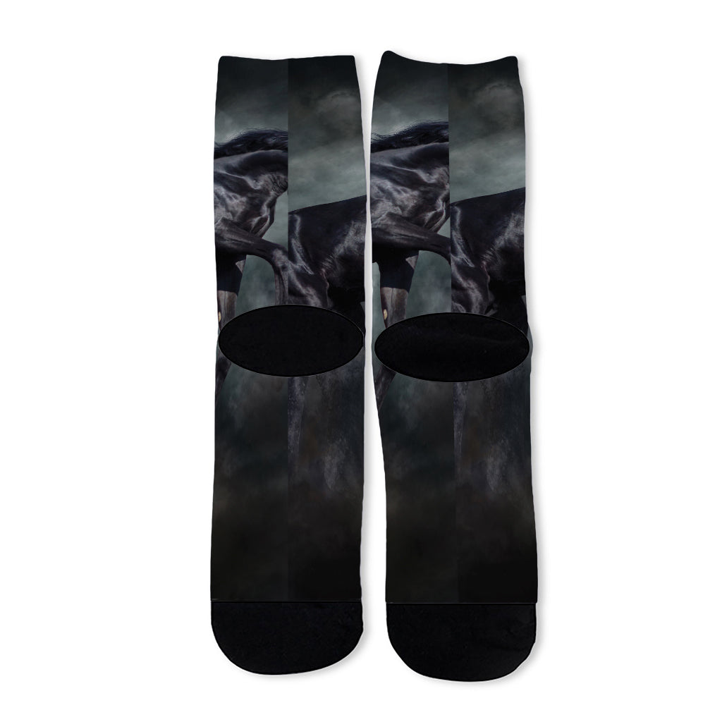 Black Stallion Horse Print Long Socks