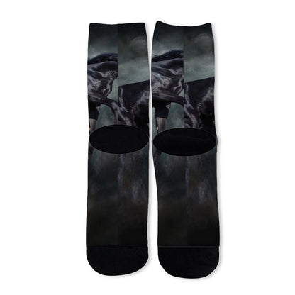 Black Stallion Horse Print Long Socks