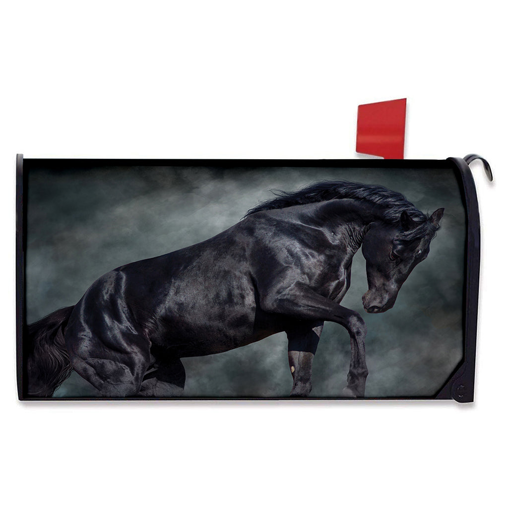 Black Stallion Horse Print Mailbox Cover