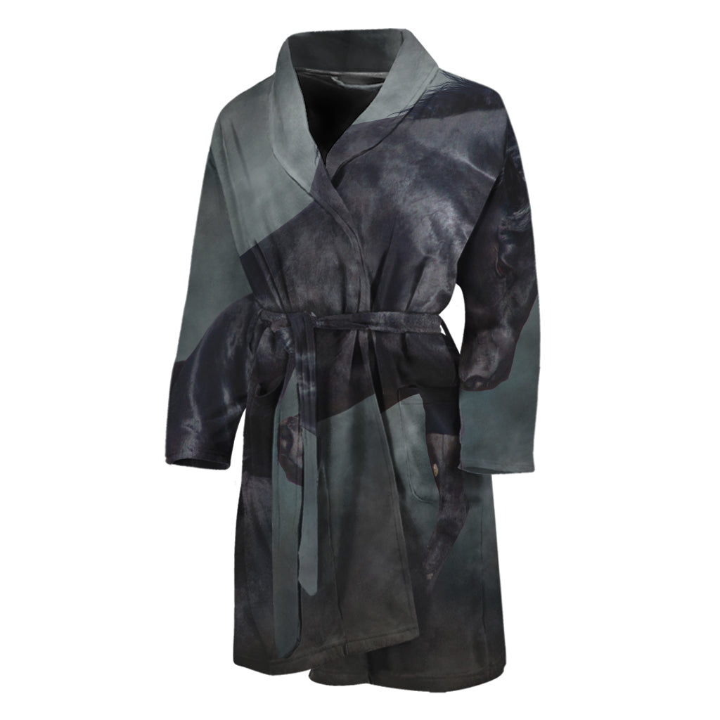 Black Stallion Horse Print Men's Bathrobe