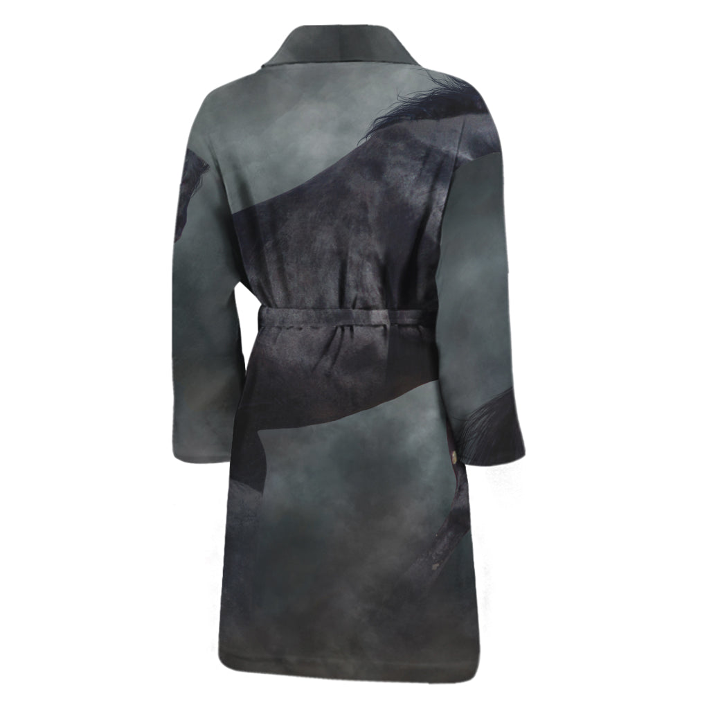 Black Stallion Horse Print Men's Bathrobe